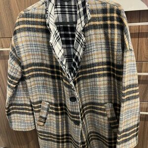 Plaid Wool Blend Coat